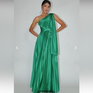 Fashion Nova Athena Pleated Maxi Dress Kelly Green Size XS